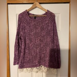 INC Purple Sweater with Lace Bottom Size 0